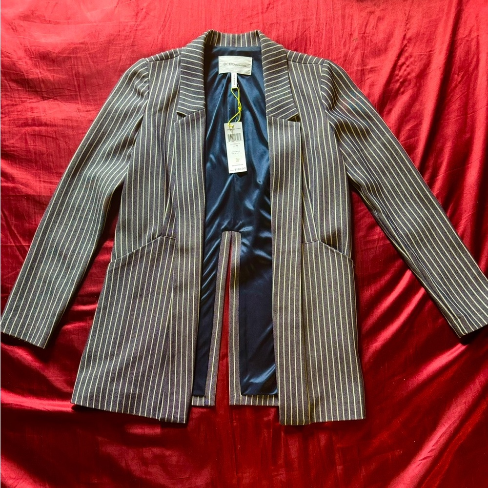 NWT BCBGeneration Fitted Blue and White Pinstripe Blazer